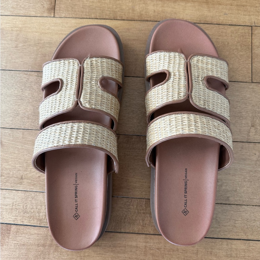 Call it Spring, Beige and Brown Slide Sandals